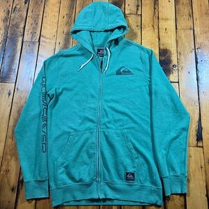VTG Quiksilver Men’s Large Full Zip Green Hoodie Sweatshirt Graphic Y2K Grunge